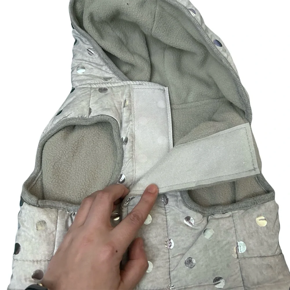 Frisco Gray Polka Dotted Fleece Lined Dog Puppy Coat Jacket - Size Large